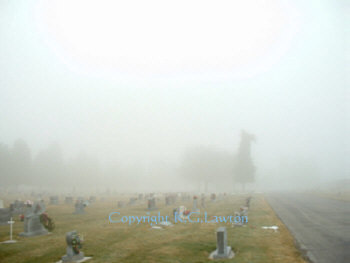 cold, foggy cemetary